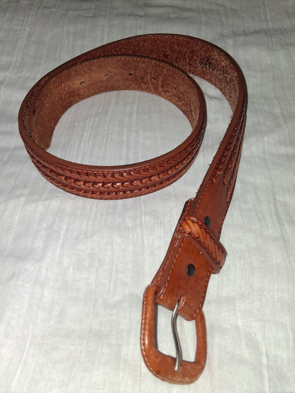 Tan Braided Leather Belt 37" Mexico